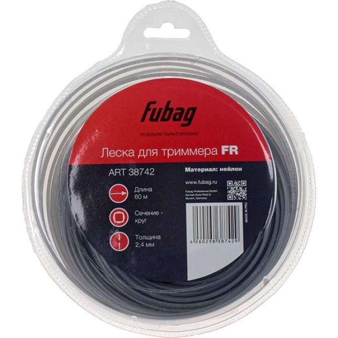 Триммерная леска FUBAG сечение круглое L 60 м * 2.4 мм 38742 Триммерная леска FUBAG сечение круглое L 60 м * 2.4 мм 38742