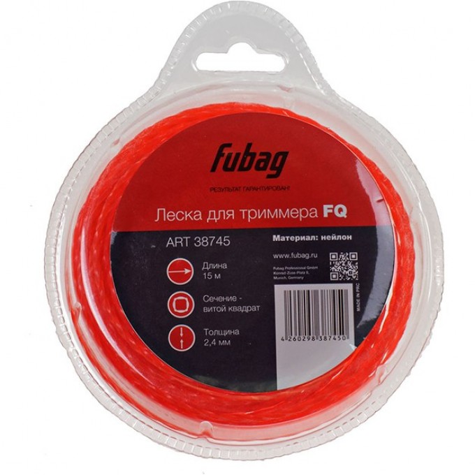 Триммерная леска FUBAG витой квадрат L 15 м * 2.4 мм 38745 Триммерная леска FUBAG витой квадрат L 15 м * 2.4 мм 38745