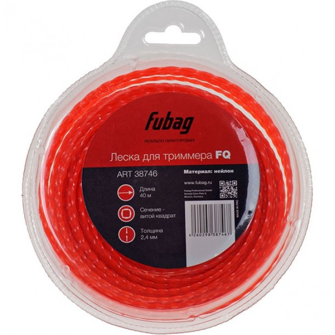 Триммерная леска FUBAG витой квадрат L 40 м * 2.4 мм 38746 Триммерная леска FUBAG витой квадрат L 40 м * 2.4 мм 38746